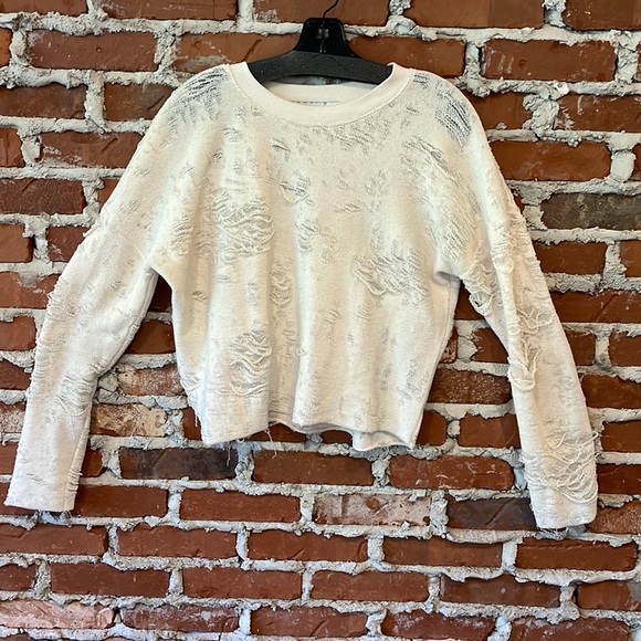 IRO Jeans Cenix Sweatshirt Destroyed Inside Out White Crew Neck Size XS - Picture 2 of 5